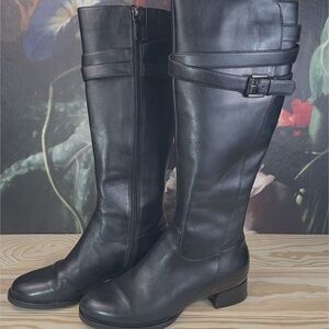 ECCO Women Sz 37 US 6.5 Leather Buckle Zip Knee High Riding Boot